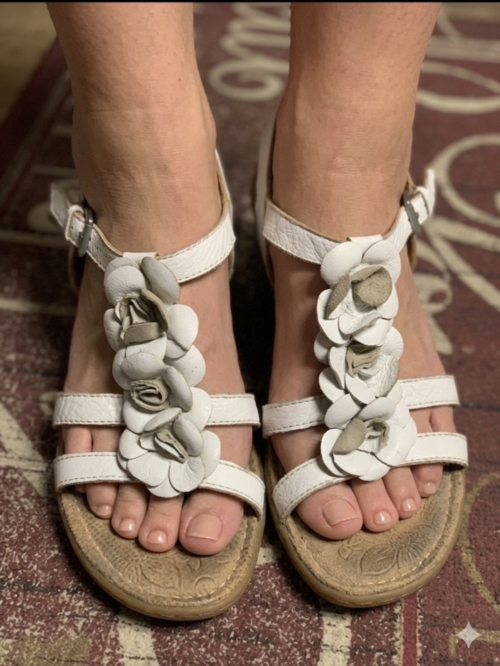 Born White Floral T-Strap Sandals